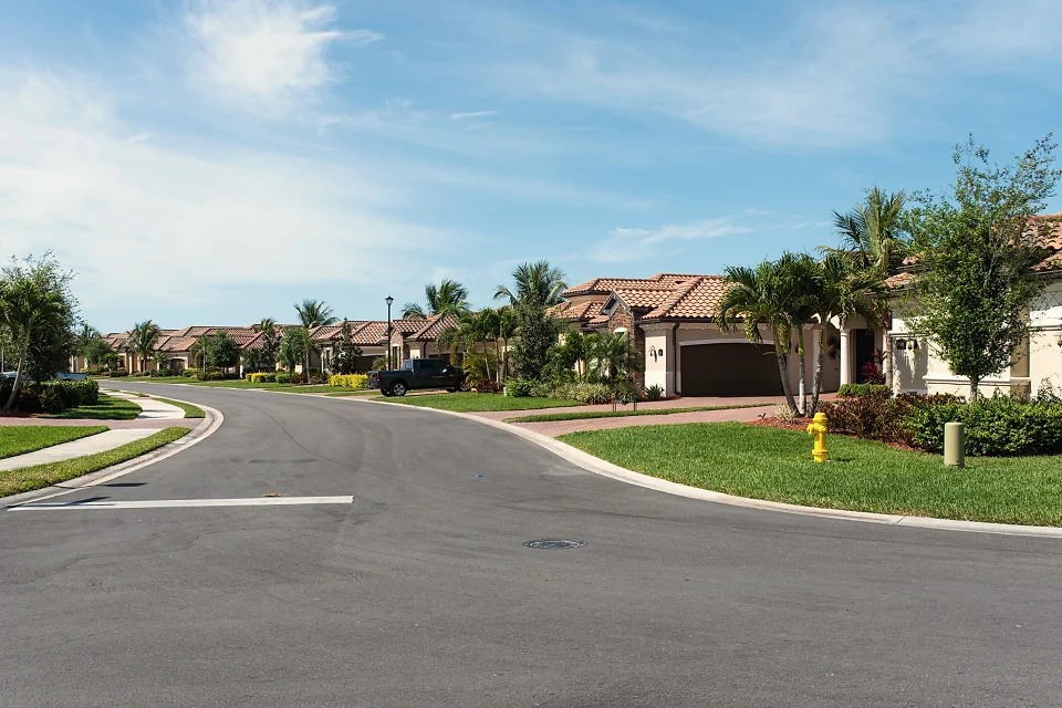 A street of townhomes